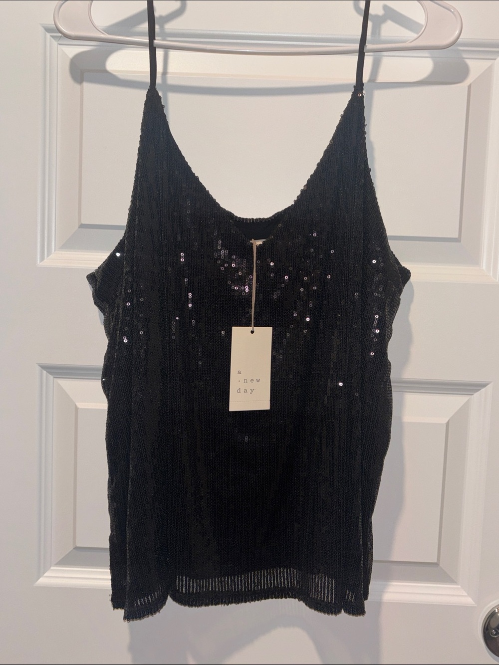 a new day Black Sequin Camisole Tank NWT